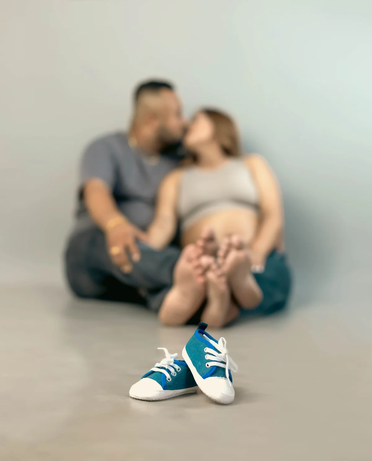 Maternity photography session — expecting mother in elegant gown at Cute Galleries studio, Kathmandu Nepal